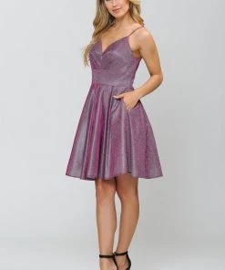 Short Metallic Glitter Dress With A-line Skirt By Poly USA 8530 Prom 23 Short Metallic Glitter Dress With A-line Skirt By Poly USA 8530 Prom