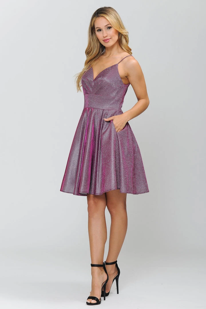 Short Metallic Glitter Dress With A-line Skirt By Poly USA 8530 Prom 12 Short Metallic Glitter Dress With A-line Skirt By Poly USA 8530 Prom