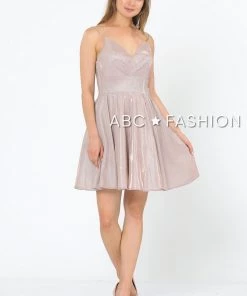 Short Metallic Glitter Dress With A-line Skirt By Poly USA 8530 Prom