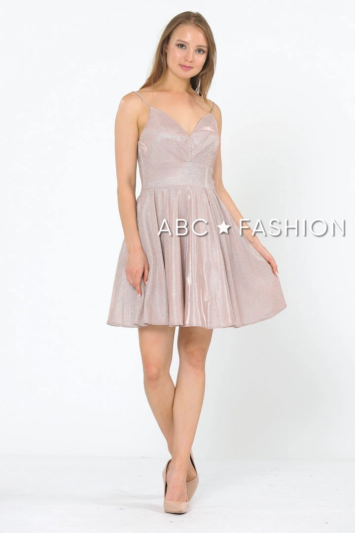 Short Metallic Glitter Dress With A-line Skirt By Poly USA 8530 Prom 3 Short Metallic Glitter Dress With A-line Skirt By Poly USA 8530 Prom
