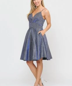 Short Metallic Glitter Dress With A-line Skirt By Poly USA 8530 Prom 22 Short Metallic Glitter Dress With A-line Skirt By Poly USA 8530 Prom