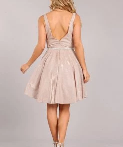 Short Metallic Glitter V-Neck Dress By Cinderella Couture