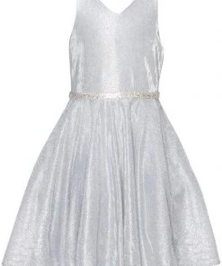 Short Metallic Glitter V-Neck Dress By Cinderella Couture