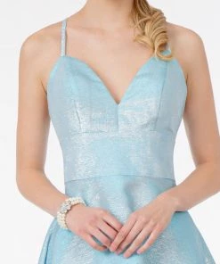 Short Metallic V-Neck Dress By Elizabeth K GS2838