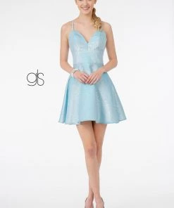 Short Metallic V-Neck Dress By Elizabeth K GS2838