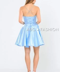 Short Metallic V-Neck Dress With Open Back By Poly USA 8306 Prom 19 Short Metallic V-Neck Dress With Open Back By Poly USA 8306 Prom