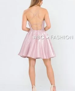 Short Metallic V-Neck Dress With Open Back By Poly USA 8306 Prom