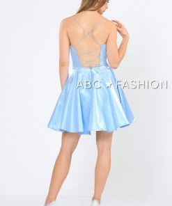 Short Metallic V-Neck Dress With Open Back By Poly USA 8306 Prom 22 Short Metallic V-Neck Dress With Open Back By Poly USA 8306 Prom