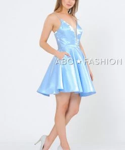 Short Metallic V-Neck Dress With Open Back By Poly USA 8306 Prom 20 Short Metallic V-Neck Dress With Open Back By Poly USA 8306 Prom