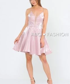 Short Metallic V-Neck Dress With Open Back By Poly USA 8306 Prom 17 Short Metallic V-Neck Dress With Open Back By Poly USA 8306 Prom