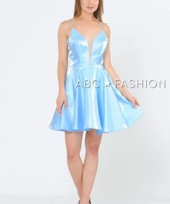 Short Metallic V-Neck Dress With Open Back By Poly USA 8306 Prom 18 Short Metallic V-Neck Dress With Open Back By Poly USA 8306 Prom