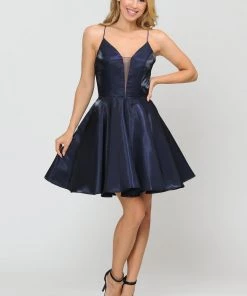 Short Metallic V-Neck Dress With Open Back By Poly USA 8306 Prom 23 Short Metallic V-Neck Dress With Open Back By Poly USA 8306 Prom