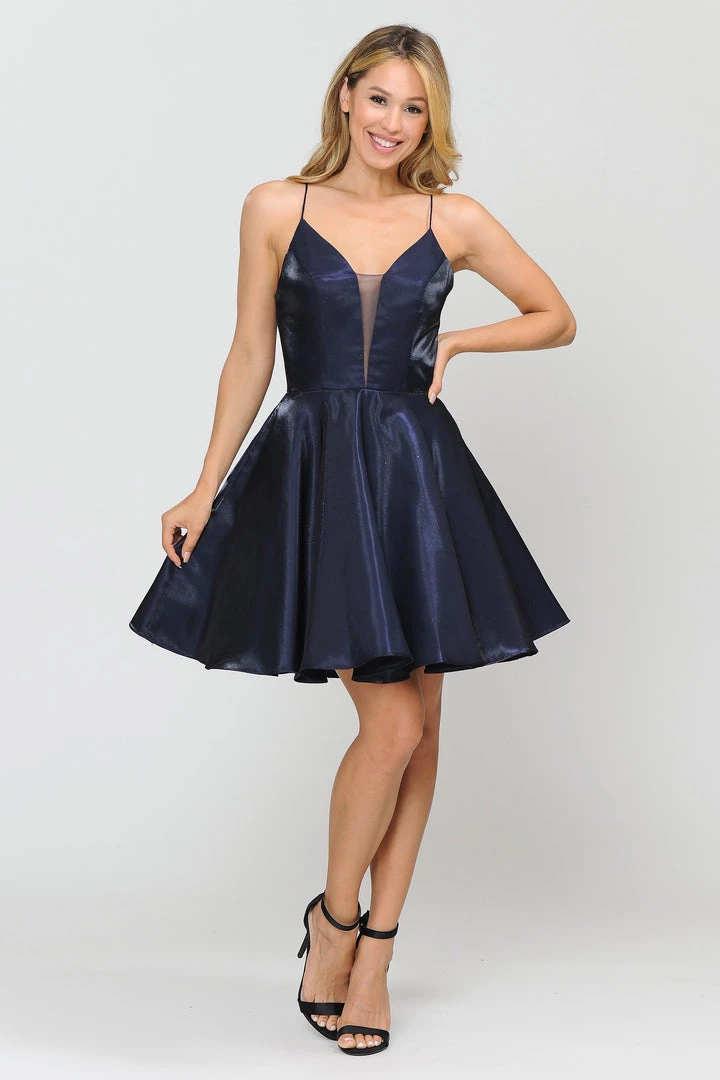 Short Metallic V-Neck Dress With Open Back By Poly USA 8306 Prom 12 Short Metallic V-Neck Dress With Open Back By Poly USA 8306 Prom