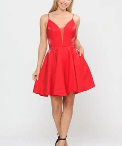 Short Metallic V-Neck Dress With Open Back By Poly USA 8306 Prom 24 Short Metallic V-Neck Dress With Open Back By Poly USA 8306 Prom