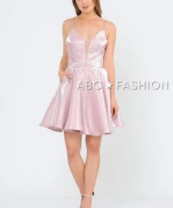 Short Metallic V-Neck Dress With Open Back By Poly USA 8306 Prom