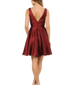 Short Metallic V-Neck Dress With Pockets By Poly USA 9018 Prom