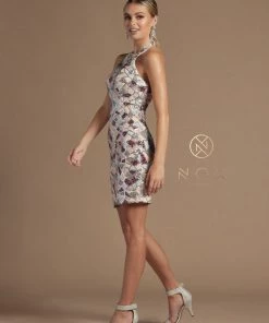 Prom Short Multicolor Sequin Halter Dress By Nox Anabel E713