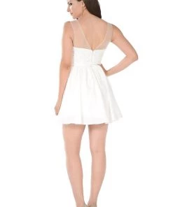 Short Navy Blue Dress With Illusion Lace Bodice By Poly USA Prom