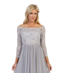Short Off Shoulder Dress With Lace Sleeves By Celavie 6386S Prom