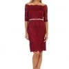 Short Off Shoulder Lace Dress With Beaded Waist By Celavie 6390S Prom