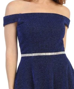 Short Off Shoulder Metallic Glitter Dress By Celavie 6478