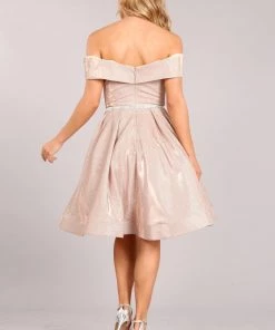 Prom Short Off Shoulder Metallic Glitter Dress By Cinderella Couture