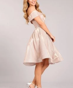 Prom Short Off Shoulder Metallic Glitter Dress By Cinderella Couture