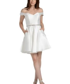 Short Off Shoulder Mikado Dress By Poly USA 7948 Prom