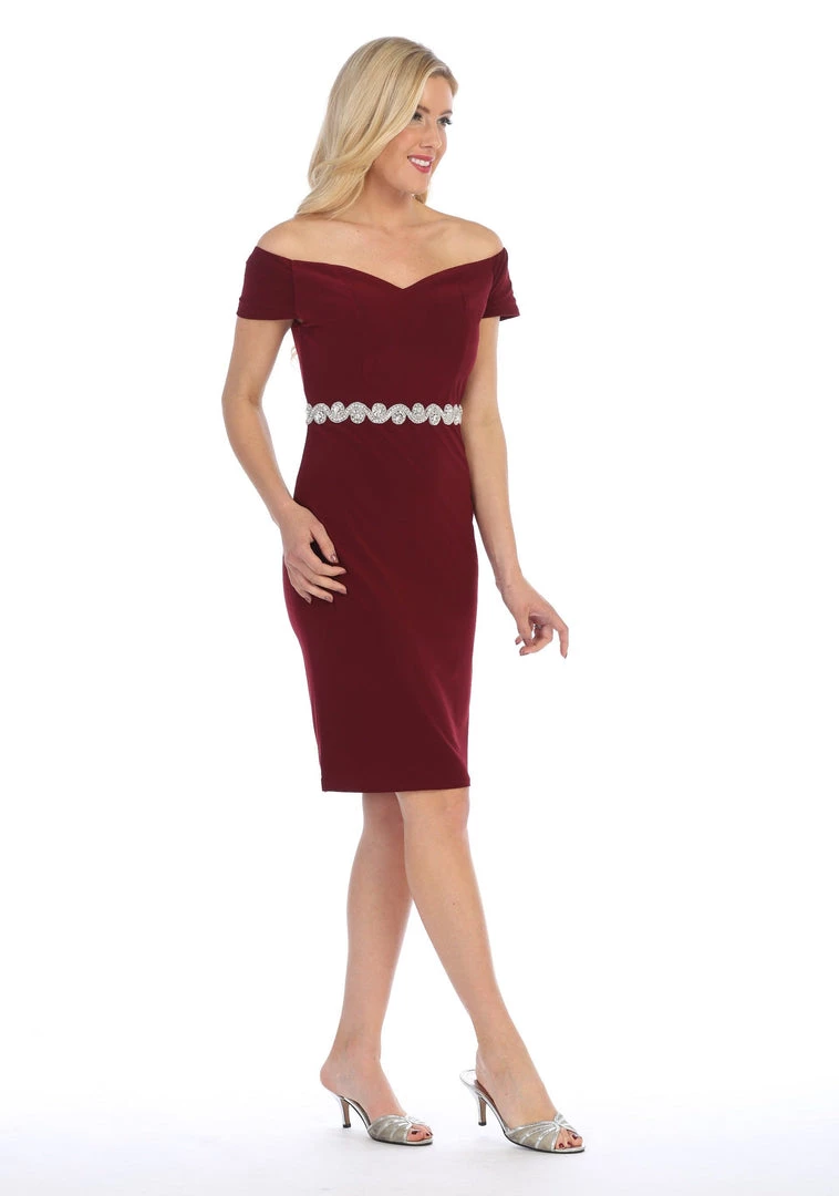 Short Off The Shoulder Dress With Jeweled Waistband By Celavie 6292-S 5 Short Off The Shoulder Dress With Jeweled Waistband By Celavie 6292-S