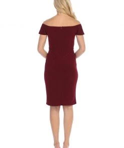 Short Off The Shoulder Dress With Jeweled Waistband By Celavie 6292-S