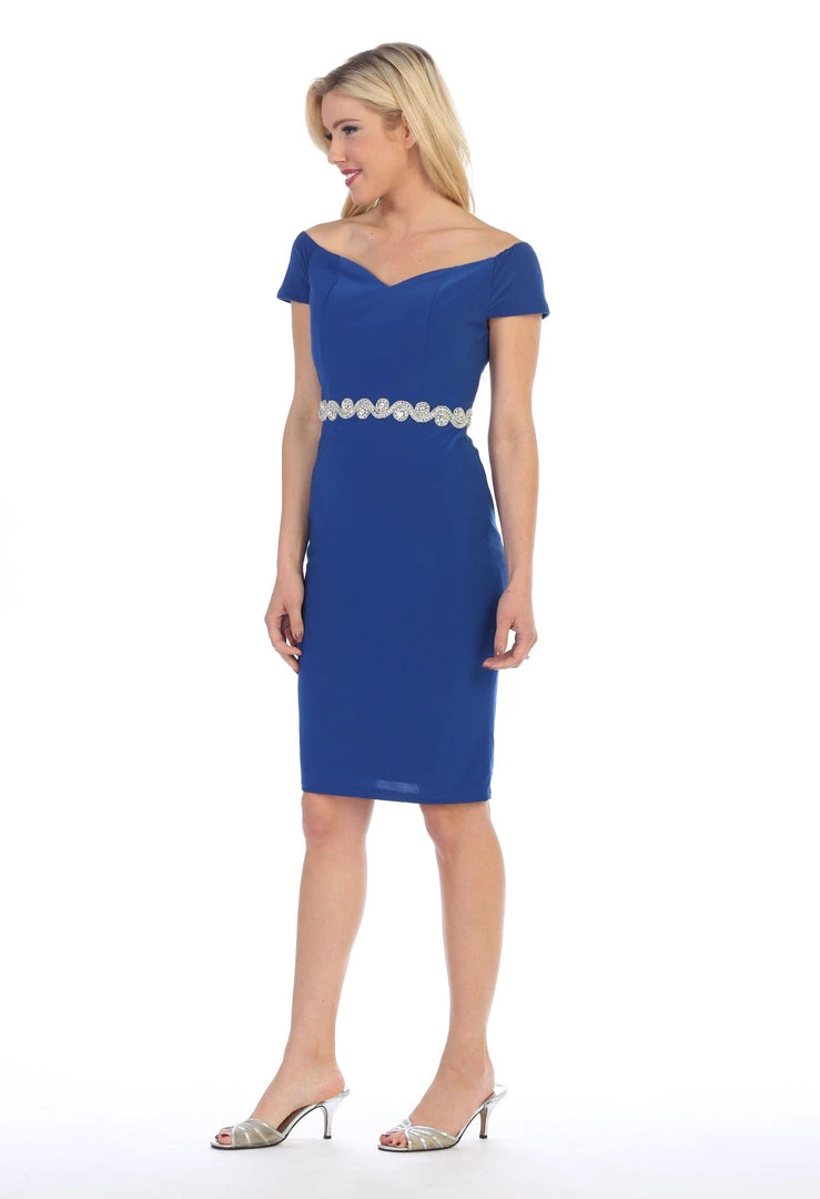 Short Off The Shoulder Dress With Jeweled Waistband By Celavie 6292-S 7 Short Off The Shoulder Dress With Jeweled Waistband By Celavie 6292-S