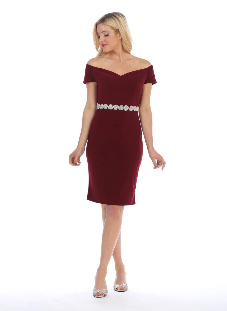 Short Off The Shoulder Dress With Jeweled Waistband By Celavie 6292-S 3 Short Off The Shoulder Dress With Jeweled Waistband By Celavie 6292-S