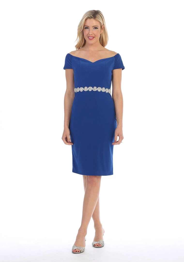 Short Off The Shoulder Dress With Jeweled Waistband By Celavie 6292-S 6 Short Off The Shoulder Dress With Jeweled Waistband By Celavie 6292-S