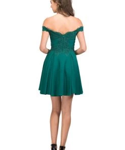 Starbox Short Off The Shoulder Dress With Lace Bodice By Star Box 81015 Prom