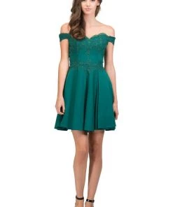 Starbox Short Off The Shoulder Dress With Lace Bodice By Star Box 81015 Prom