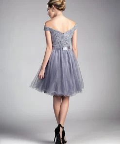 Short Off Shoulder Dress With Lace Top By Cinderella Divine 1021