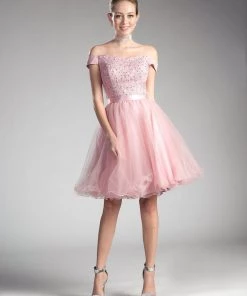 Short Off Shoulder Dress With Lace Top By Cinderella Divine 1021