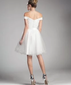 Short Off Shoulder Dress With Lace Top By Cinderella Divine 1021