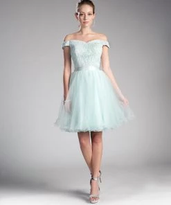 Short Off Shoulder Dress With Lace Top By Cinderella Divine 1021