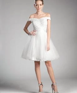 Short Off Shoulder Dress With Lace Top By Cinderella Divine 1021