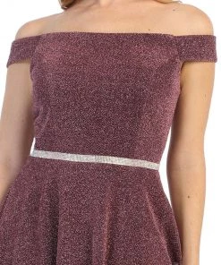 Short Off The Shoulder Metallic Glitter Dress By Celavie 6402S