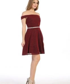 Short Off The Shoulder Metallic Glitter Dress By Celavie 6402S