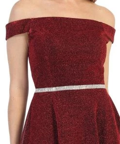Short Off The Shoulder Metallic Glitter Dress By Celavie 6402S
