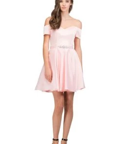 Starbox Prom Short Off The Shoulder Satin Dress With Pleated Skirt By Star Box 81031