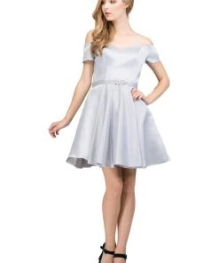 Starbox Prom Short Off The Shoulder Satin Dress With Pleated Skirt By Star Box 81031
