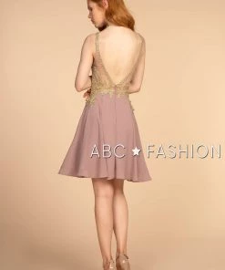 Short Open Back Dress With Lace Appliques By Elizabeth K GS1615