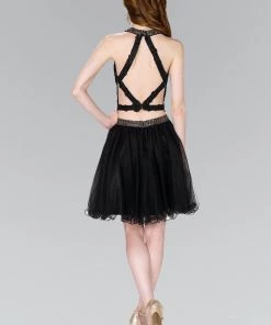 Short Open Back Two Piece Black Dress By Elizabeth K GS2398