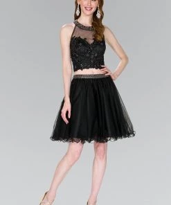 Short Open Back Two Piece Black Dress By Elizabeth K GS2398