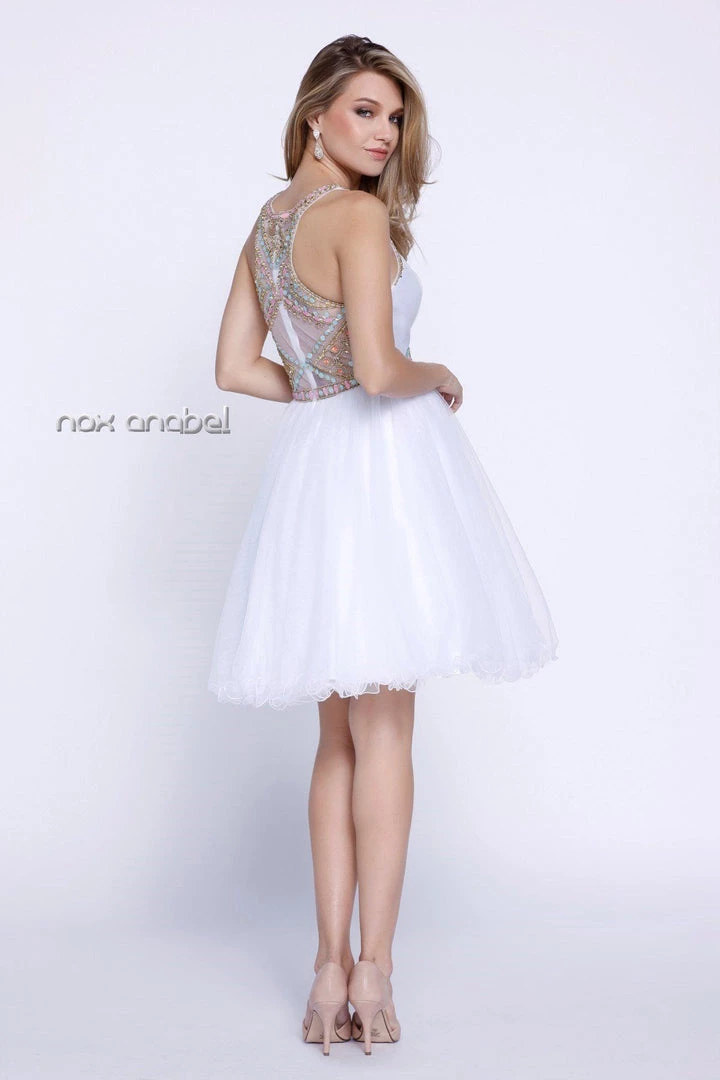 Short Pastel Beaded Sleeveless Illusion Dress By Nox Anabel 6250 Prom 5 Short Pastel Beaded Sleeveless Illusion Dress By Nox Anabel 6250 Prom