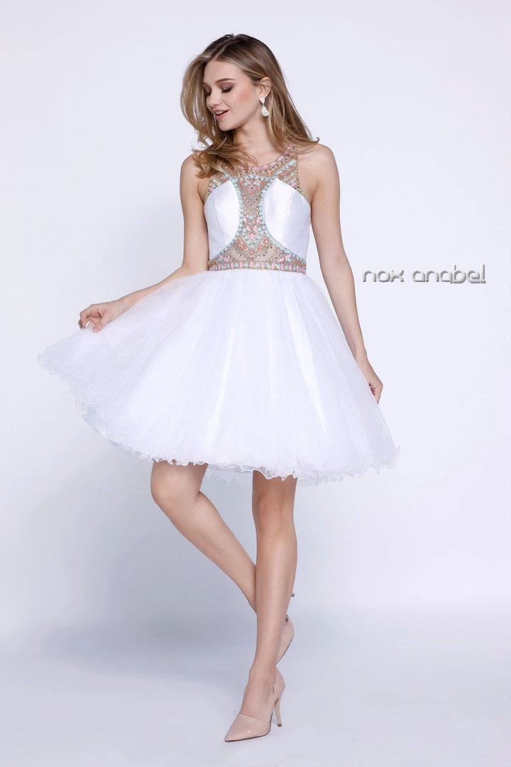 Short Pastel Beaded Sleeveless Illusion Dress By Nox Anabel 6250 Prom 3 Short Pastel Beaded Sleeveless Illusion Dress By Nox Anabel 6250 Prom